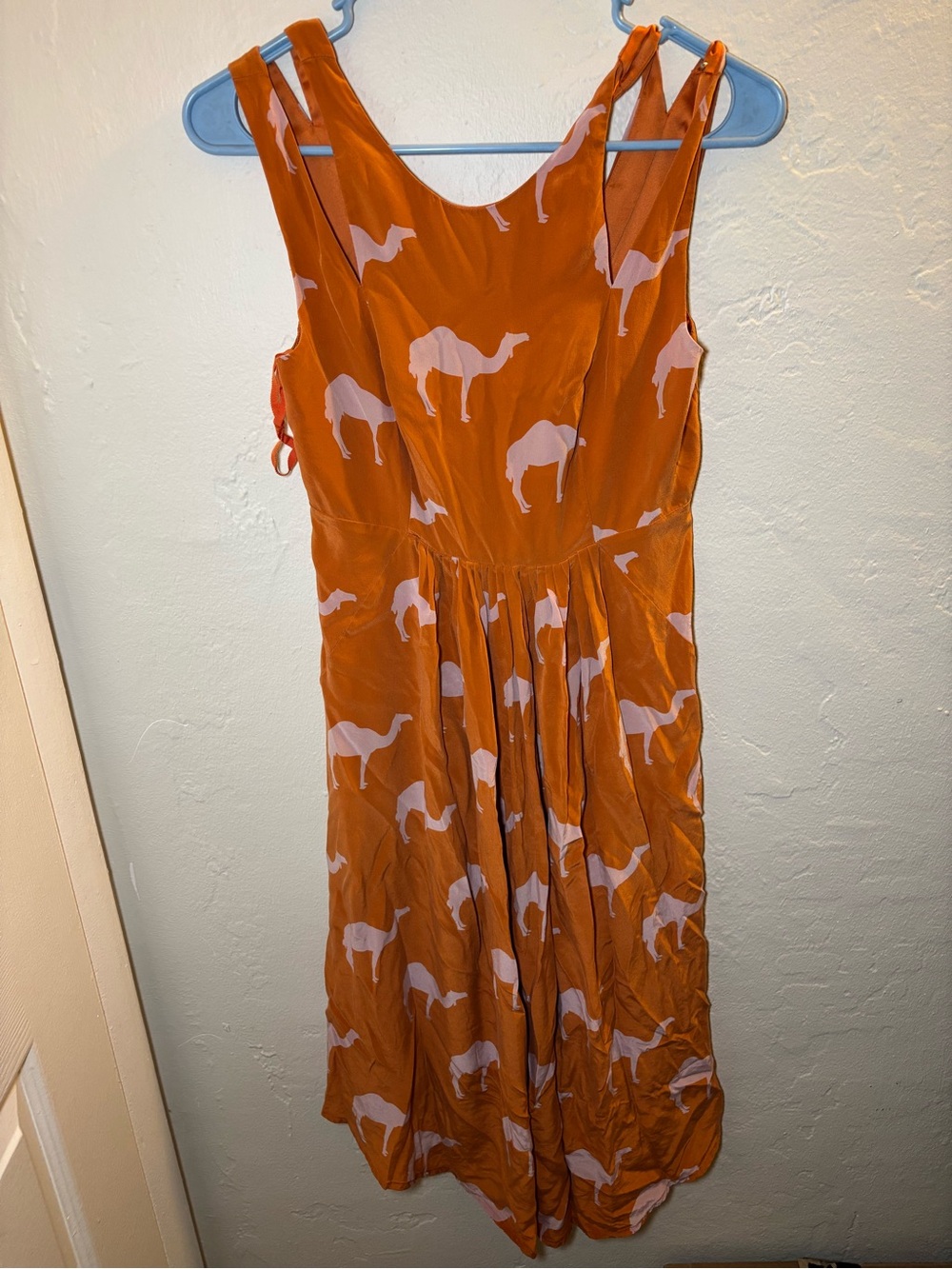 Sleeveless Orange Camel-Print Midi Dress